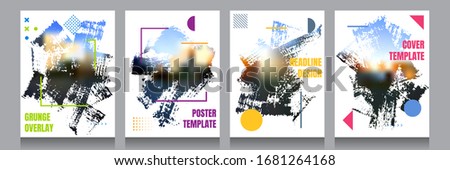 Vector grunge overlay. Backgrounds set. Abstract frame with Memphis pattern elements. Ink brush clipping mask. Design for flyer, banner, poster, invitation, brochure,  magazine, coupon, book covers.