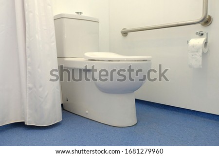 Interior of bathroom for the disabled people. Handrail for disabled and elderly people in the bathroom
