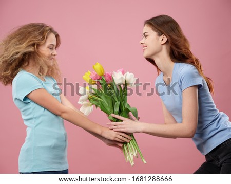 Gifts woman pink background girl surprise