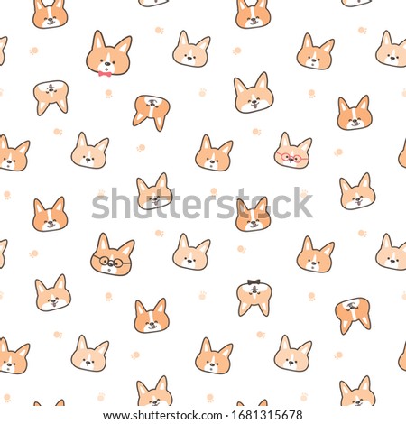 Seamless Pattern of Cartoon Corgi Face and Paw Design on White Background