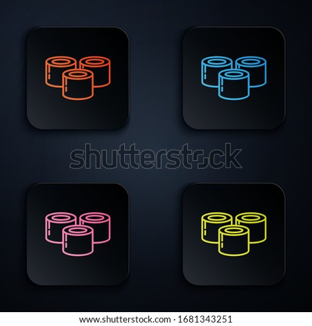 Color neon line Sushi icon isolated on black background. Traditional Japanese food. Set icons in square buttons. Vector Illustration