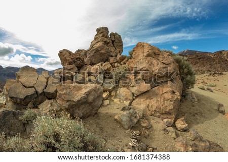 Views of the moonscape on the island of Tenerife around the Teide volcano. Lava hummocks surrounded by light porous lava rocks resembling sand Teide National Park, Tenerife, Canary Islands, Spain.