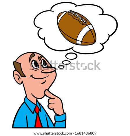 Thinking about Football - A cartoon illustration of a man thinking about Football.
