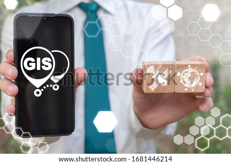 GIS Geographic Information Systems Smartphone App Technology Concept. Royalty-Free Stock Photo #1681446214