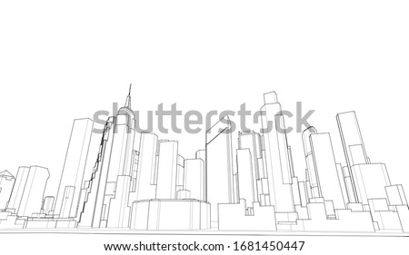 modern city panorama 3d illustration Royalty-Free Stock Photo #1681450447