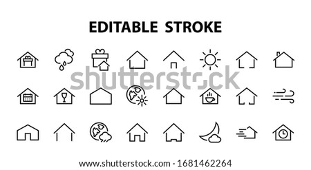 Simple set of color editable house icon templates. Contains such icons, home calendar, coffee shop and other vector signs isolated on a white background for graphic and web design.