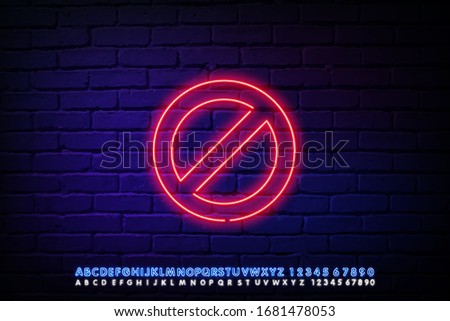 Neon light. Blacklist sign icon. User not allowed symbol. Glowing graphic design. Brick wall. Vector