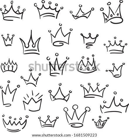 Doodle crown set, hand drawn illustration