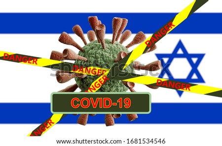 Coronavirus Covid-19 concept and Israel Flag. Dangerous asian corona virus. 3D rendering. 