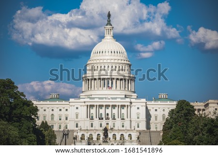US Capitol building and dome, home of the US Congress, in Washington, DC on Capitol Hill Royalty-Free Stock Photo #1681541896