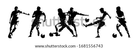Soccer players, group of footballers. Set of isolated vector silhouettes. Ink drawing. Team sport Royalty-Free Stock Photo #1681556743