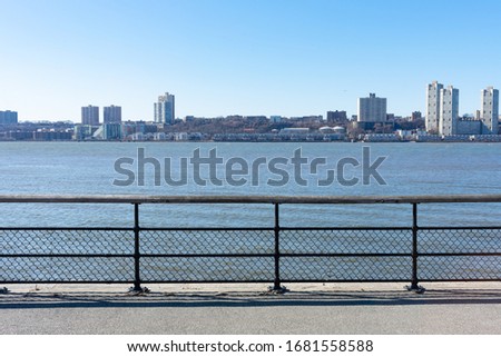 Waterfront along the Hudson River with a view of New Jersey at Riverside Park on the Upper West Side of New York City