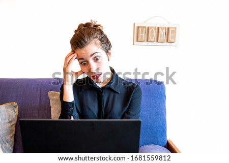 UK coronavirus stay at home lock down professional woman has to work from home under government shutdown due to covid-19 pandemic and self isolation Royalty-Free Stock Photo #1681559812