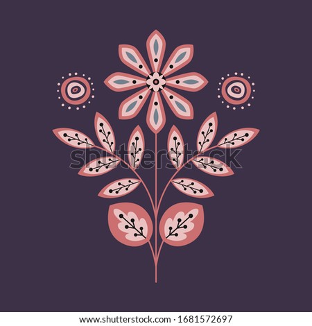 Vector floral composition with ethnic motives on the dark background. Vector pattern template. Artwork for the card, banner, poster, textile and home decor. 