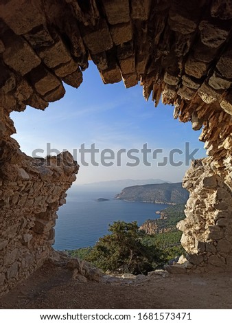 ruins of the knights' castle Monolithos, Rhodes, Greece
