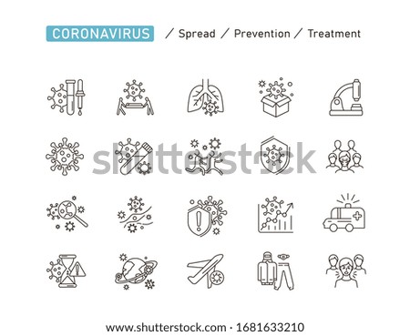 Coronavirus icon and symbol. Pandemic 2019-nCoV icon set for infographic or website. Spread and growth of diseased, infographics. Vector line illustration