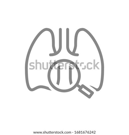 Lungs with magnifying glass line icon. Organ research, health analyzes, disease prevention symbol