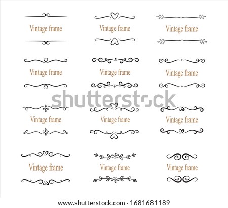 Hand drawn set of decorative frames, borders, page decoration calligraphic design elements. vintage vector illustration Royalty-Free Stock Photo #1681681189