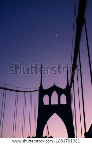 Saint johns bridge Oregon￼ at Sunset with moon and stars￼