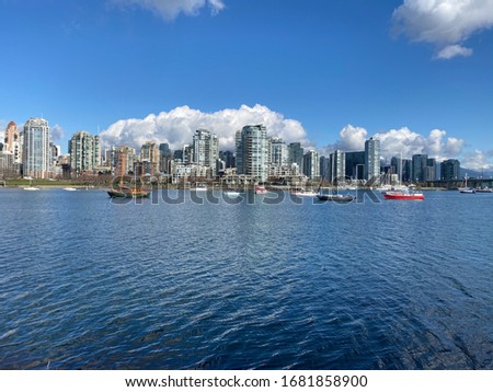 View of North Vancouver. Boats and buildings landscape.