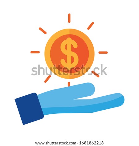 hand with coin money dollar payment online flat style vector illustration design