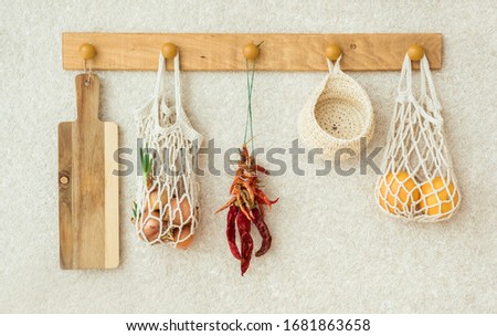 Kitchen decoration wooden hanger on white wall vintage style