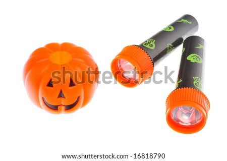 Pumpkin flashlights for halloween isolated on white background