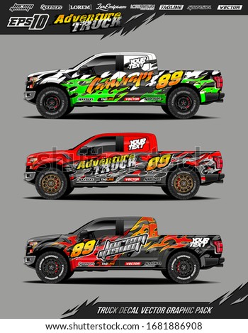 Truck wrap graphic design vector pack. Abstract sporty and adventure racing background. Full vector eps 10