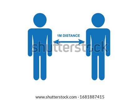 Social distance icon, 1 meter distance due to corona virus,Keep distance sign. Coronovirus epidemic protective equipment. Preventive measures. Steps to protect yourself blue version Royalty-Free Stock Photo #1681887415
