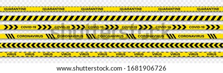 Coronavirus and Covid-19 and quarantine stripes. Warning stripes. Danger zone. Isolated on transparent background. Vector illustration. Royalty-Free Stock Photo #1681906726