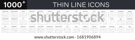 Big set of 1000 thin line Web icon. Business, finance, shopping, logistics, medical, health, people, teamwork, contact us, arrows, electronics, social media, education, management, creativity. Vector  Royalty-Free Stock Photo #1681906894