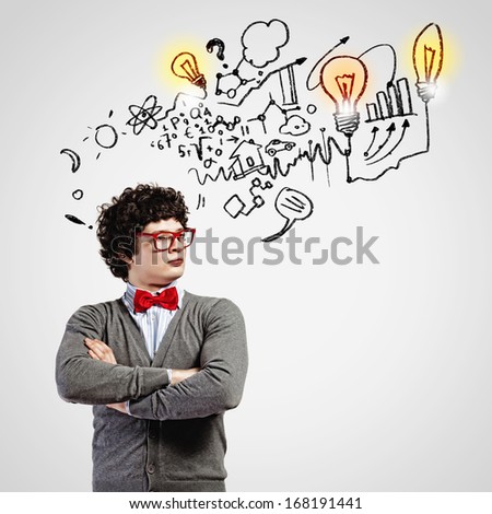 Young man in the process of thinking and finding a solution