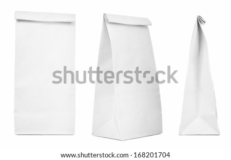 Blank paper bag set isolated on white background. Paper bags with copy space  Royalty-Free Stock Photo #168201704