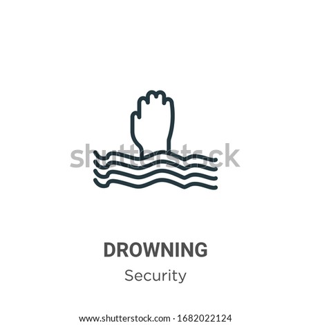 Drowning outline vector icon. Thin line black drowning icon, flat vector simple element illustration from editable security concept isolated stroke on white background