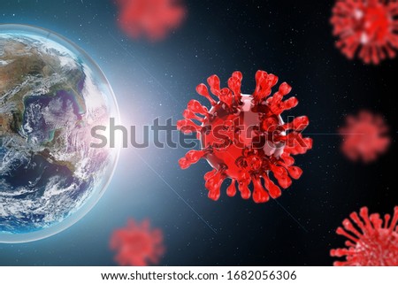 COVID-19, Corona disease infection medical illustration. Concept earth of a fight against cure searches and spreading disease the virus. 3d rendering. Elements of this image furnished by NASA
