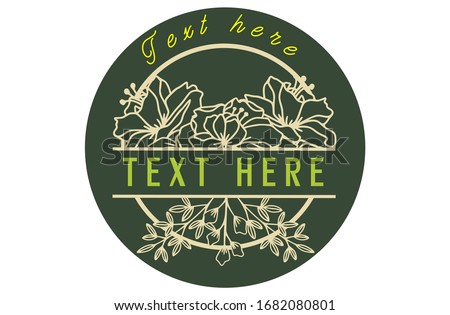 Split monogram text, white wreath split text with dark green circle background