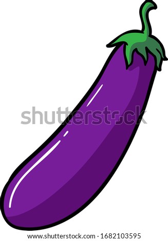Vector Cute Cartoon Fresh Eggplant in White Background