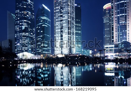 beautiful night view of modern buildings in shanghai