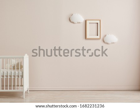 White baby room style, wooden cradle, cabinet and coffee table style.