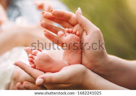 
baby feet in hands, baby and mom Royalty-Free Stock Photo #1682241025