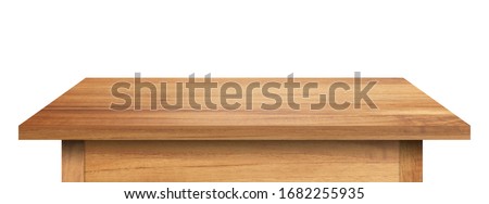 empty table made from old pine wood isolated on white background for display or product Royalty-Free Stock Photo #1682255935
