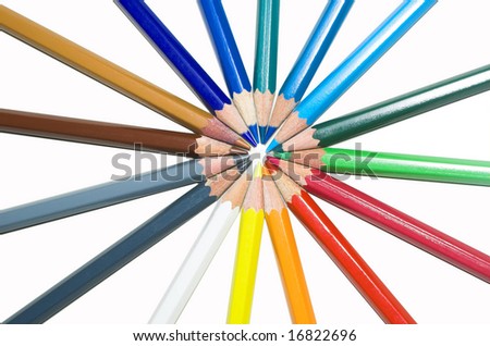 colored crayons on white background
