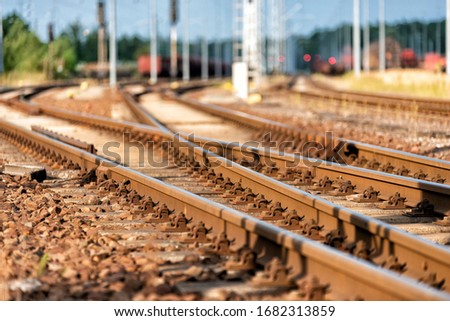 rails with track switch in a railway station Royalty-Free Stock Photo #1682313859