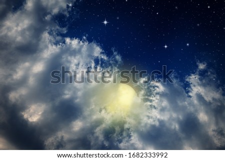 colorful night sky with cloud, moon, and stars