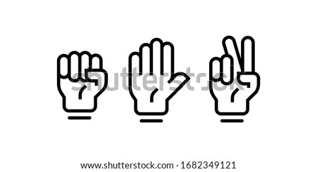 Rock, scissors, paper hand gesture. Vector line icons.  set of simple game illustartion line