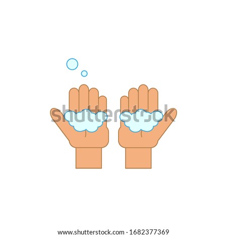 hands washing with soap on white background