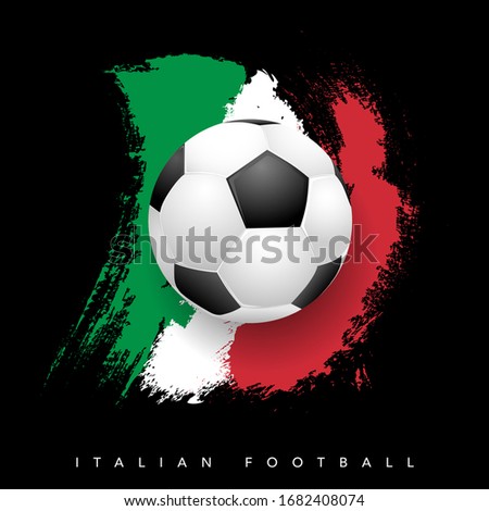 Grungy Italian flag with soccer ball on black background - Italian football symbols. Vector illustration.
