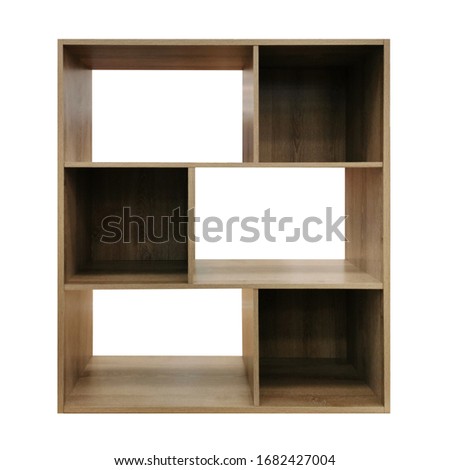 Wooden industrial shelves with on white background