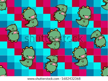 Childish seamless pattern with hand drawn green baby dragon. Creative vector child background for fabric, textile