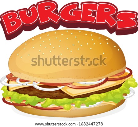 Font design for word burgers with cheesburger illustration